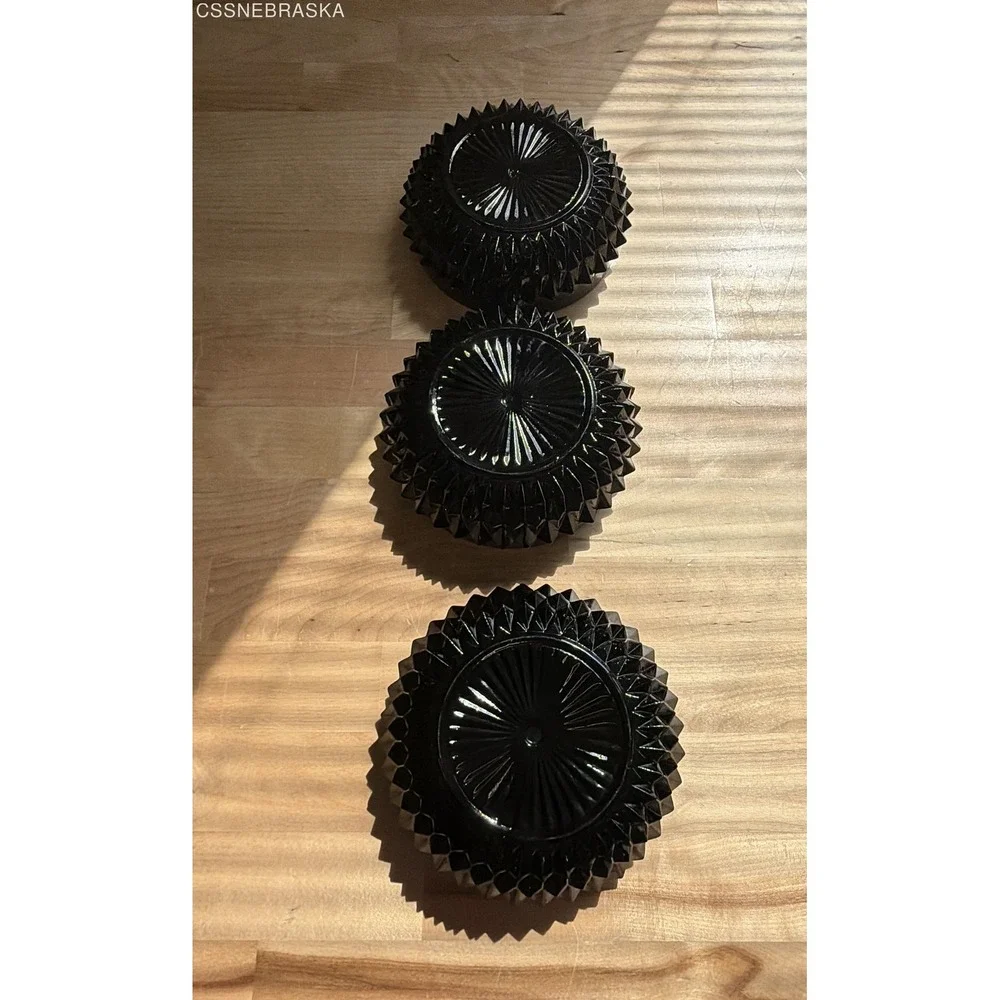 Set of 3 Vintage Black Amethyst Glass Hobnail Salt Cellars Open Dips Fenton Styl
